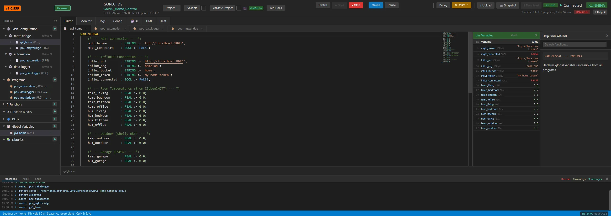GoPLC Web IDE with home automation programs