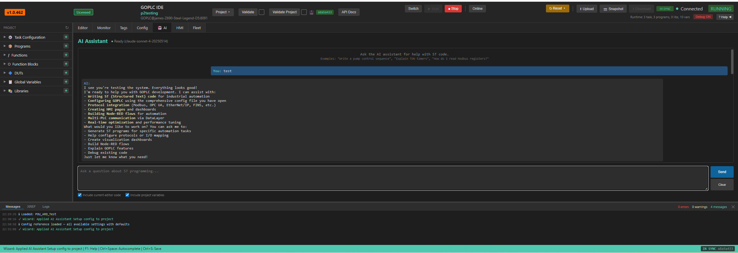 GOPLC AI Assistant with Claude integration