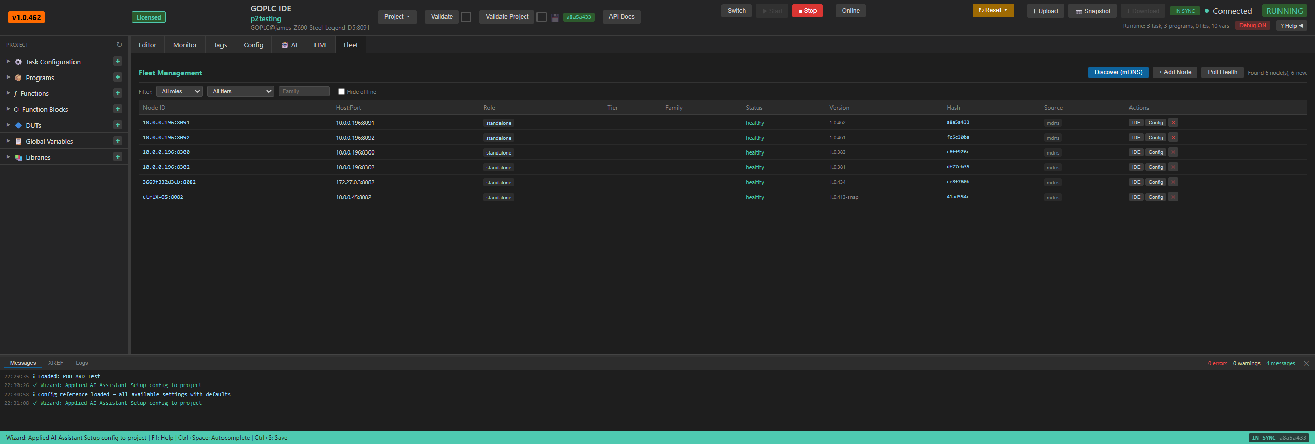 GOPLC Fleet Management with 6 discovered nodes